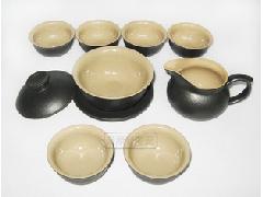天狼网 匠心工艺，德化陶瓷茶具精品直销——黑色粗面盖碗功夫茶具套装全解析